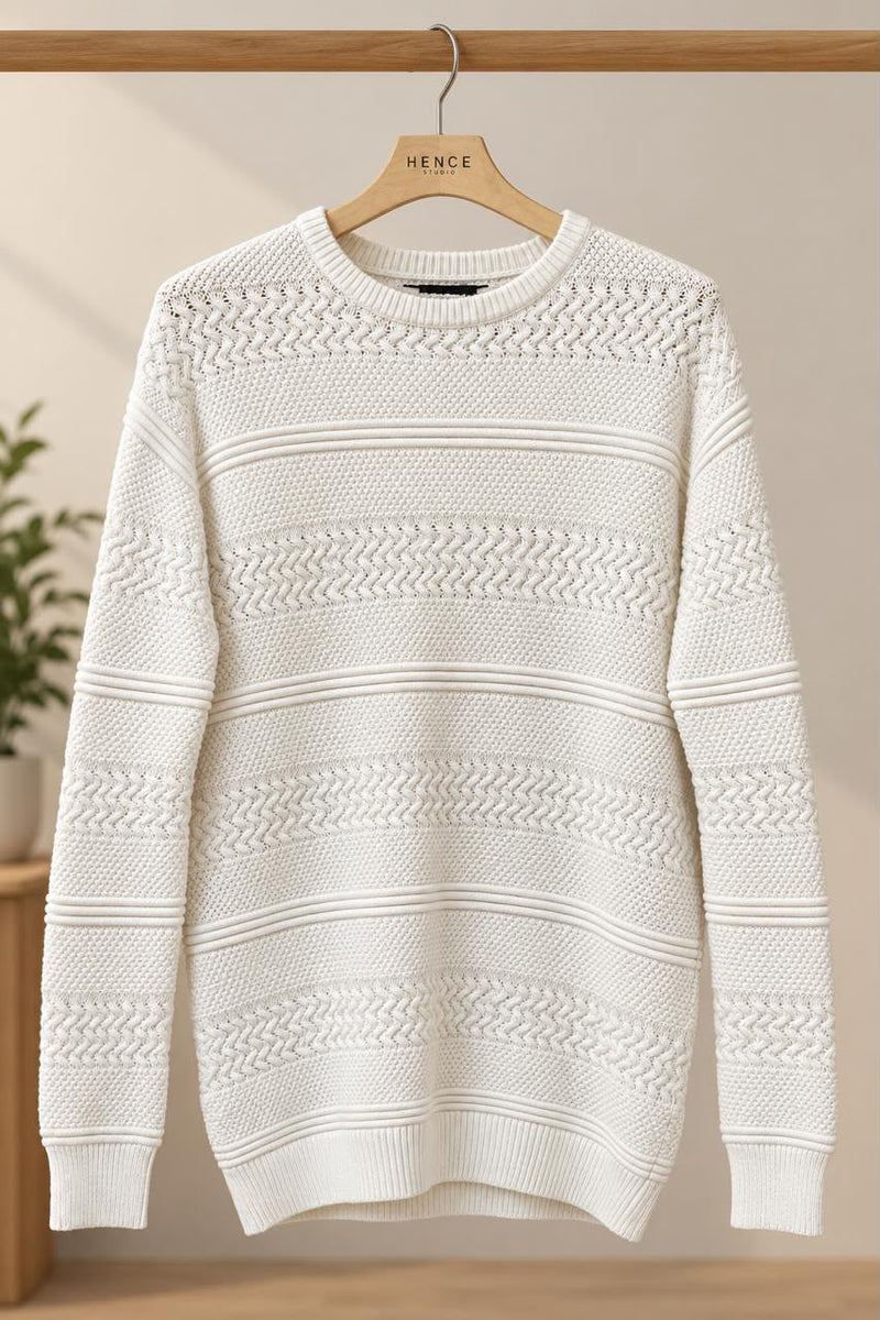 White Textured Sweater, Large