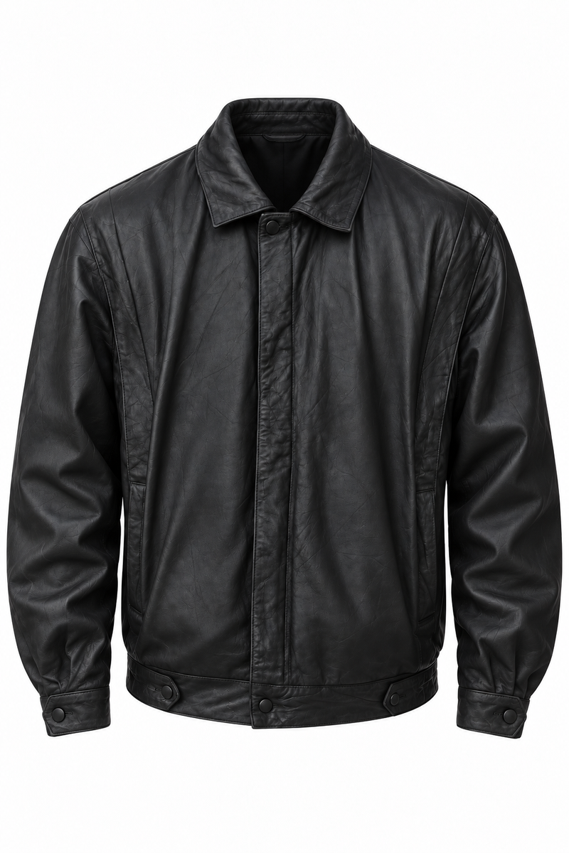 Men's black leather bomber jacket Medium, pre-loved - photo 1