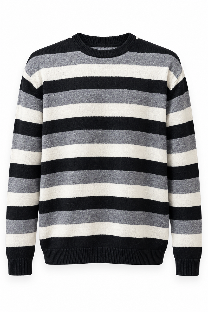 Cedarwood State Black Grey Striped Knit Sweater | Medium