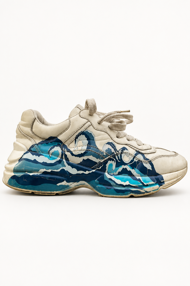 Gucci Cream & Blue Wave Sneakers | UK 6