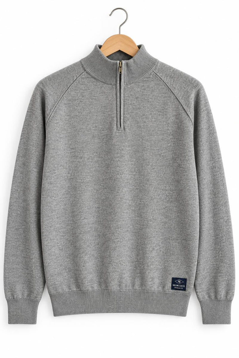 Holmes & Co Grey Quarter Zip Sweater, Medium