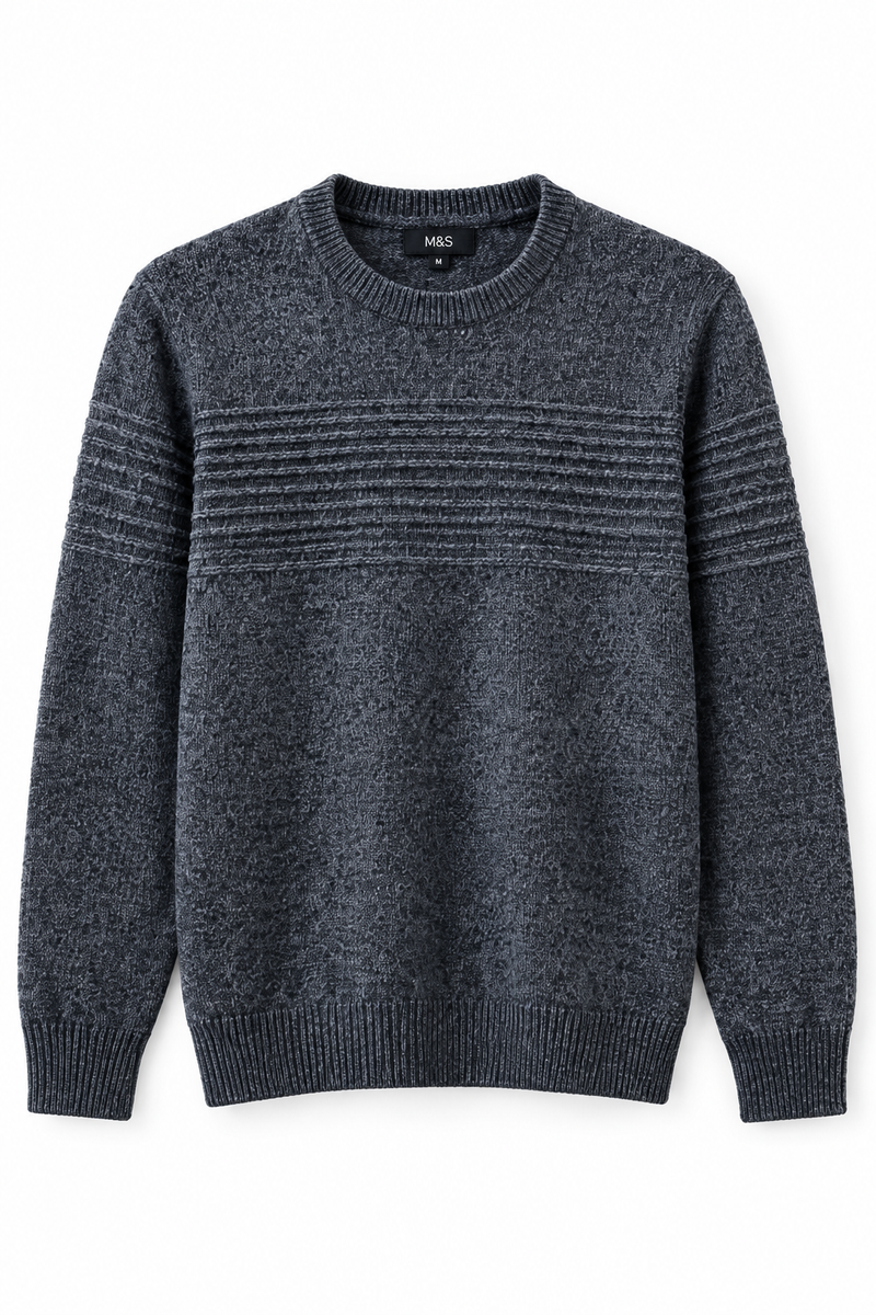M&S Charcoal Textured Crew Neck Sweater | Medium