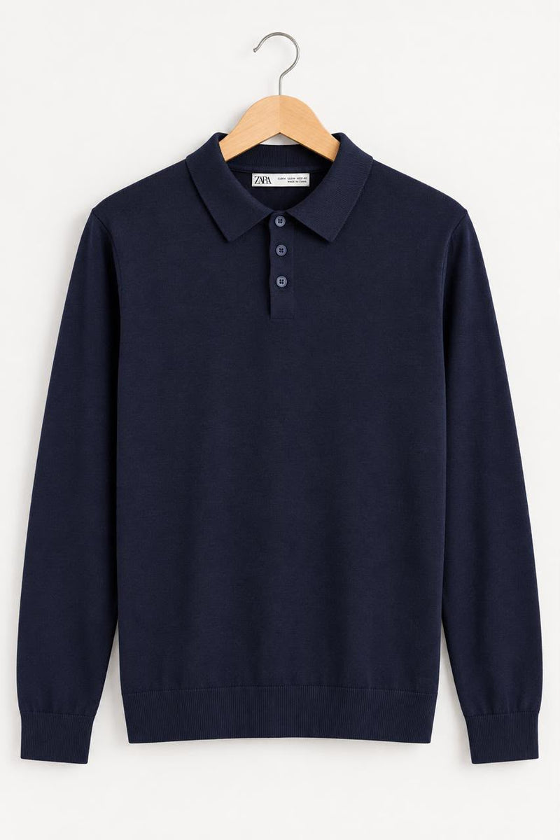 Zara Navy Polo Sweater, Medium