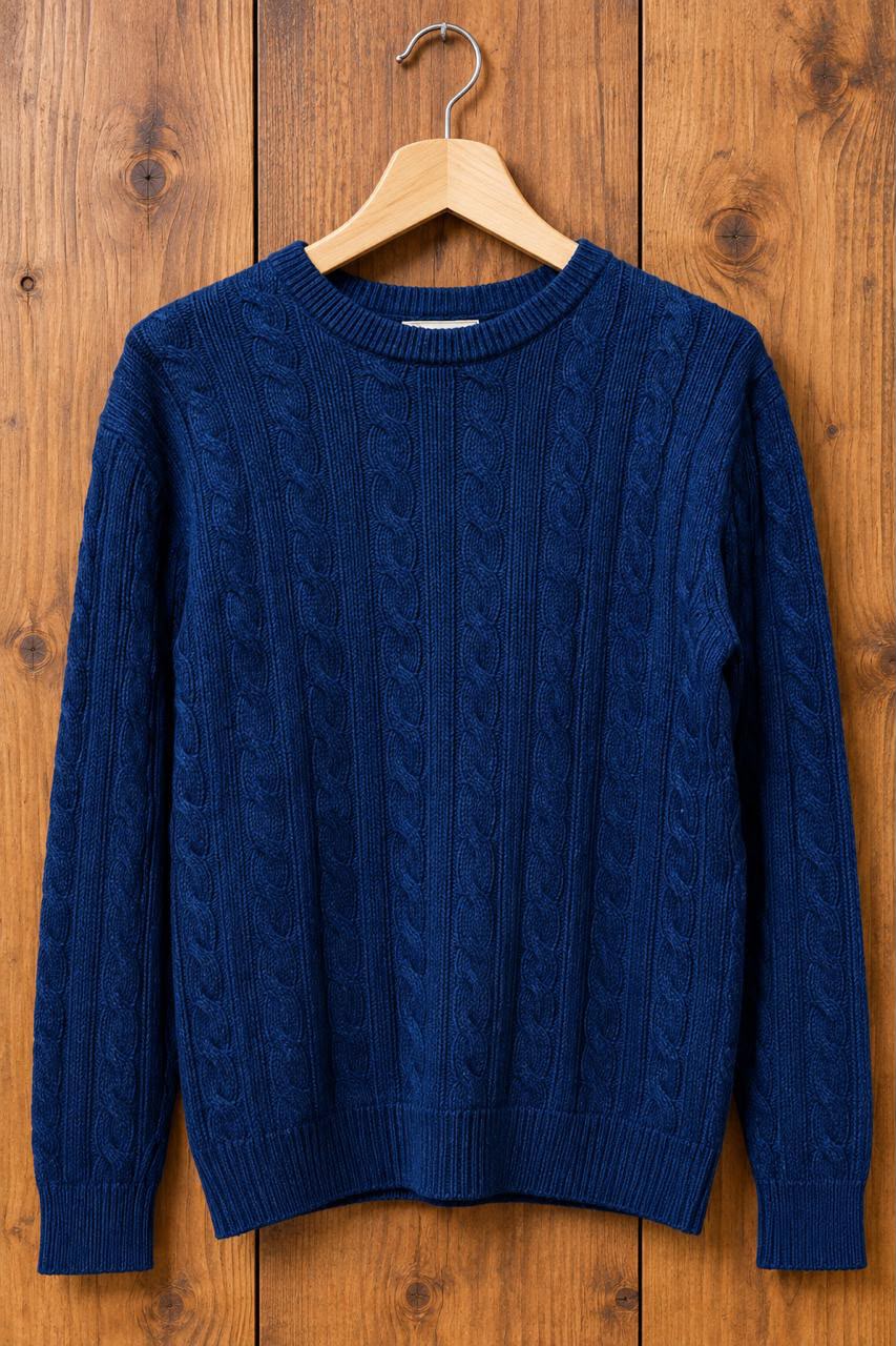 Navy Cable Knit Sweater, Medium