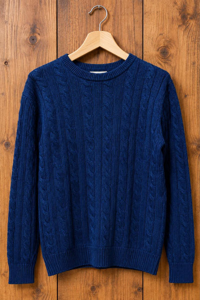 Navy Cable Knit Sweater, Medium
