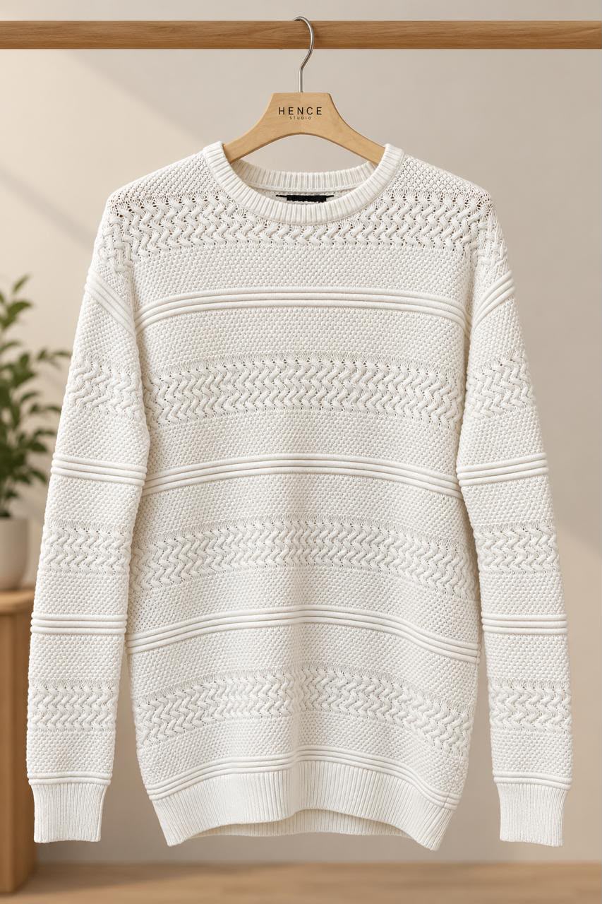 White Textured Sweater, Large