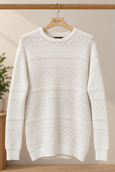 White Textured Sweater, Large