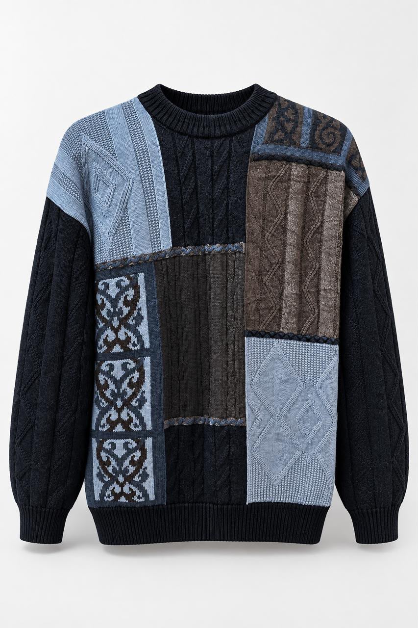 Patchwork Knit Sweater, Large