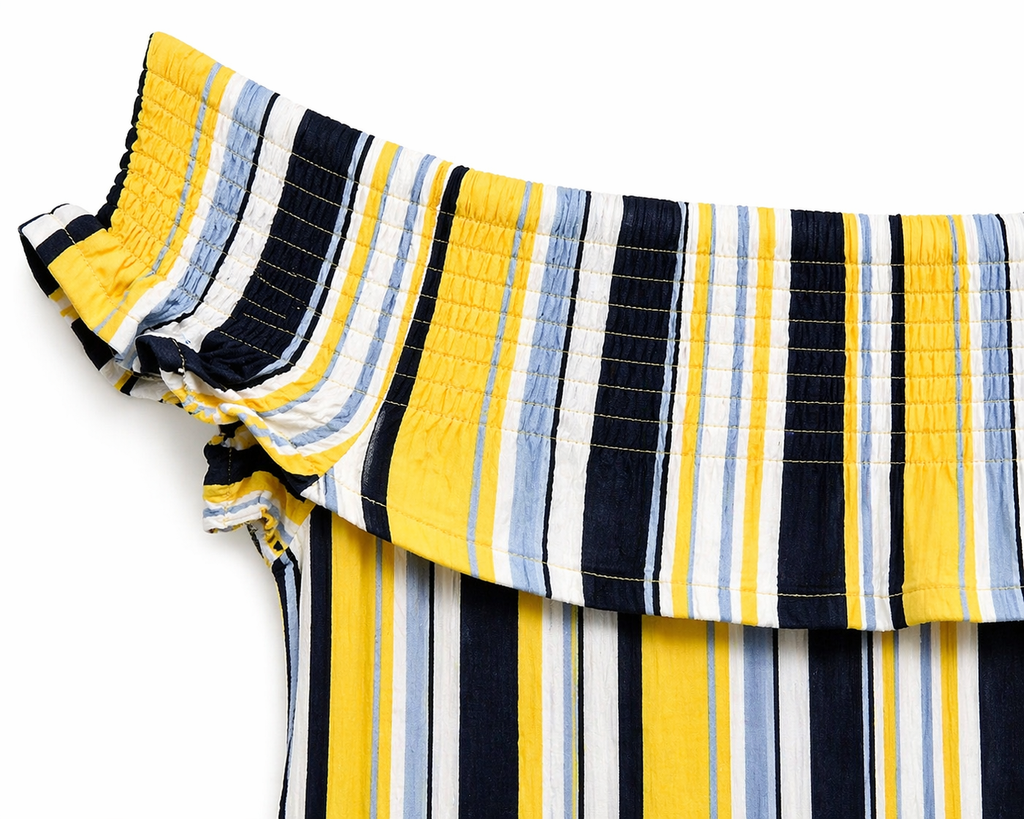 Girls Off-Shoulder Striped Dress