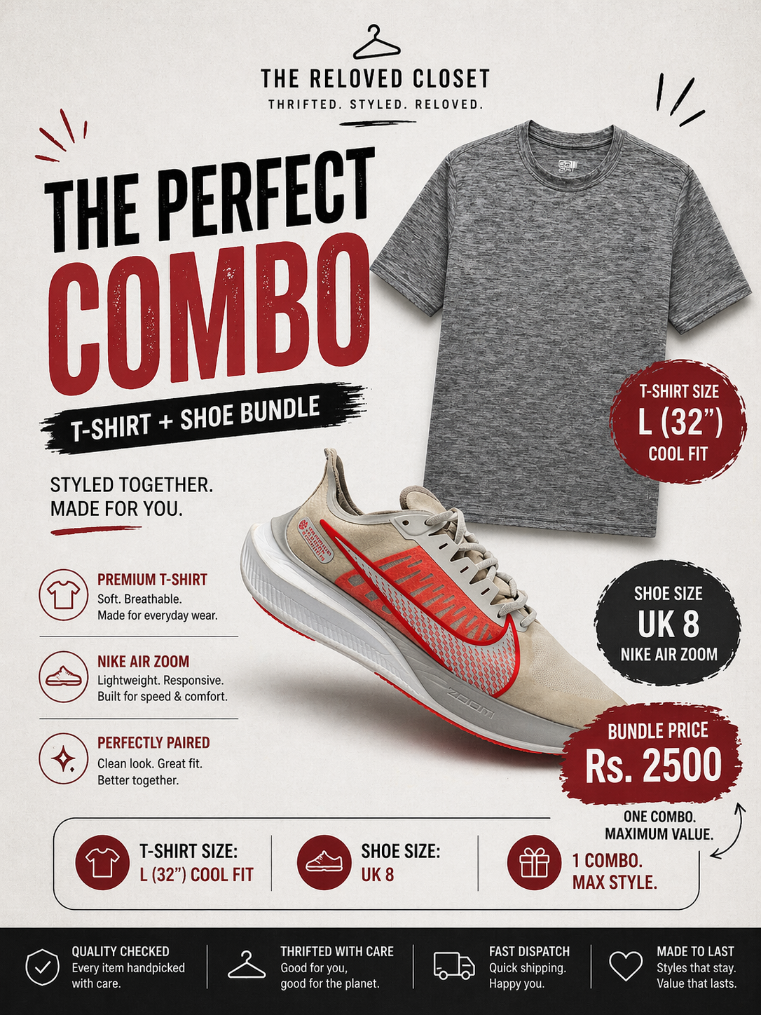 Nike Air Zoom Shoes + Grey T-Shirt Bundle