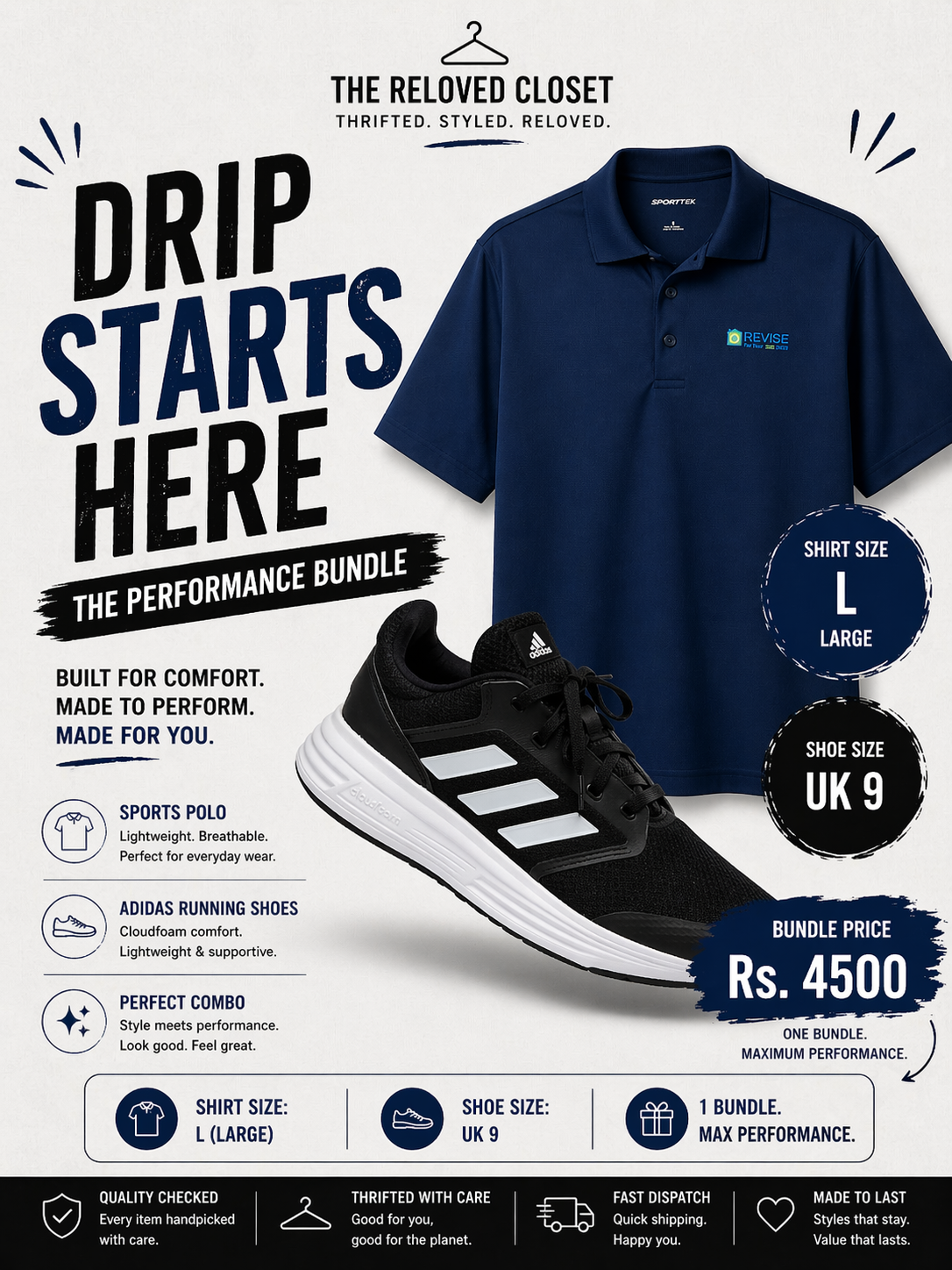 Adidas Running Shoes + Sports Polo Bundle