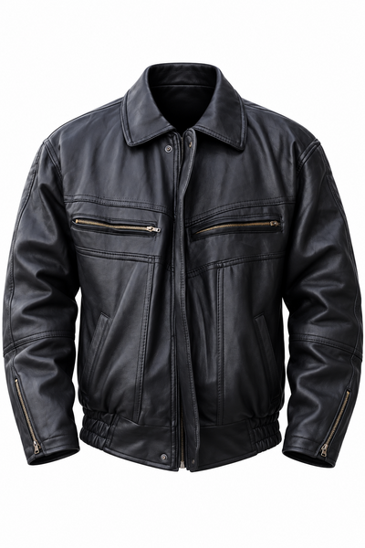 Black twin-zip collared jacket, alternate front view on white background