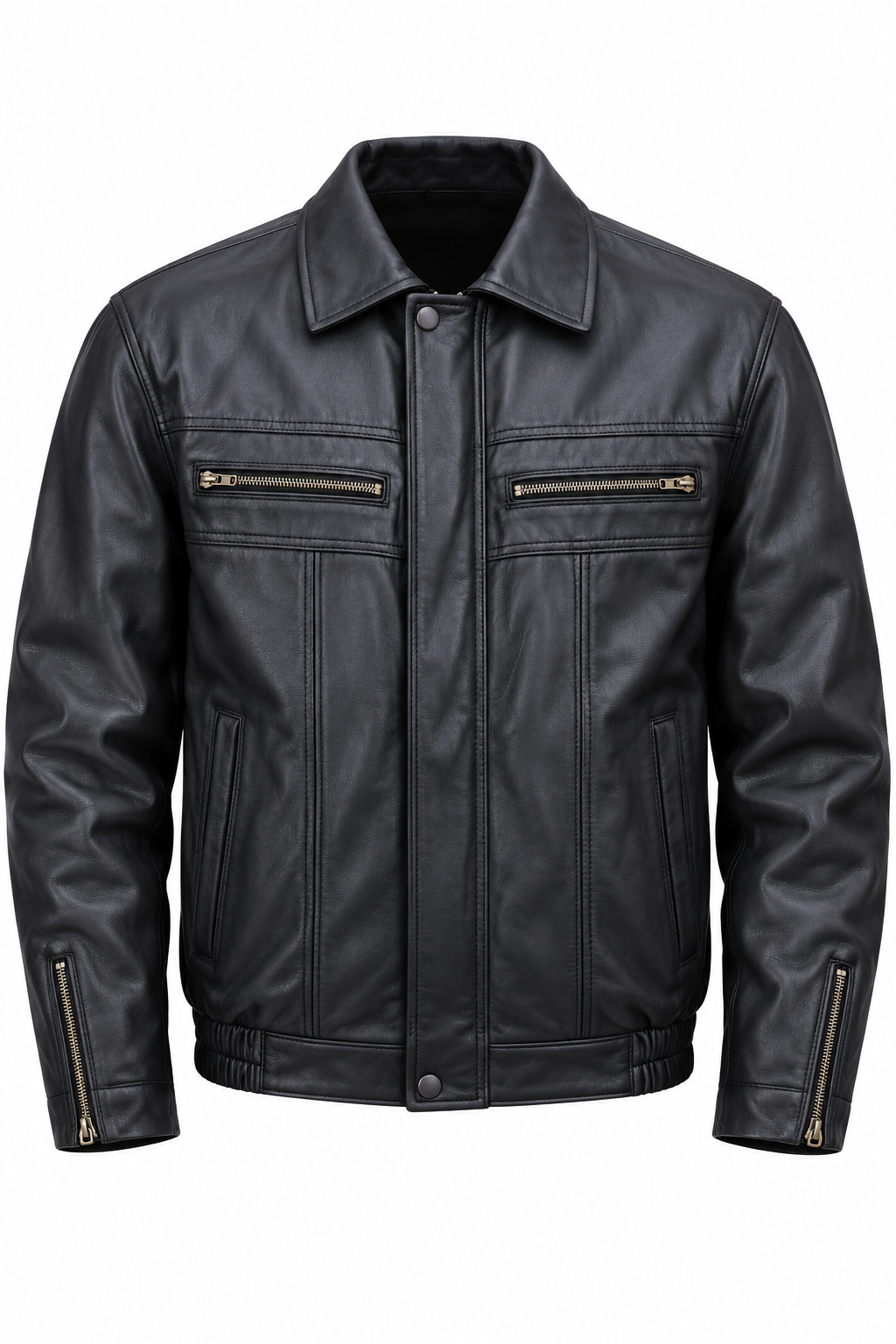 Black twin-zip collared jacket size Large, front view on white background