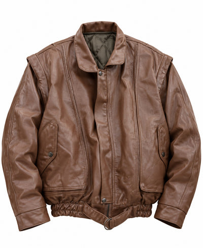 Brown jacket with removable sleeves, size Large, front view on white background