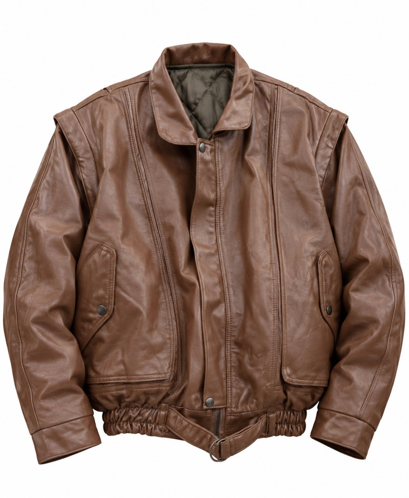 Brown jacket with removable sleeves, size Large, front view on white background