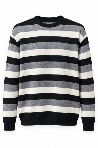 Cedarwood State Black Grey Striped Knit Sweater | Medium