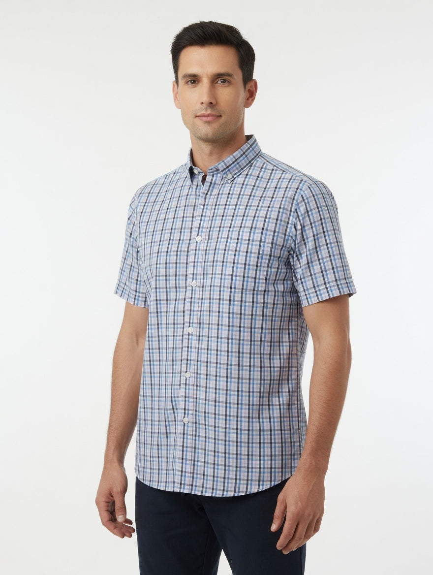 Atlantic Bay Men's Short Sleeve Plaid Button Down