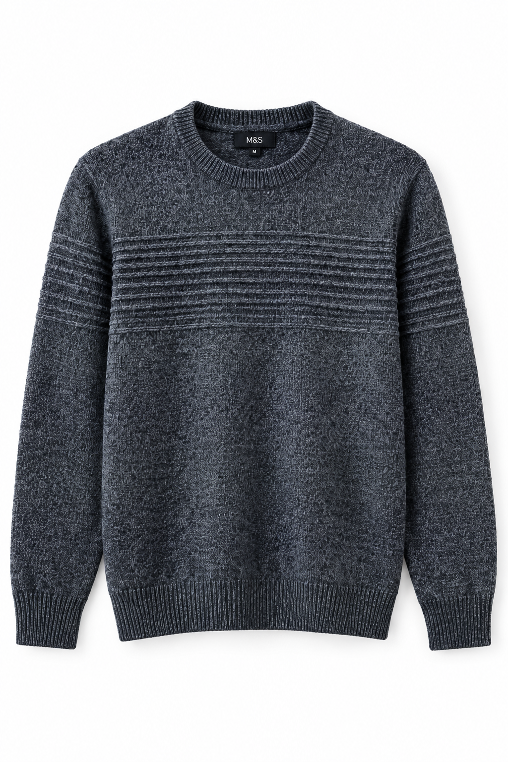 M&S Charcoal Textured Crew Neck Sweater | Medium