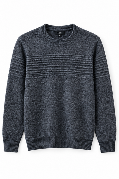 M&S Charcoal Textured Crew Neck Sweater | Medium