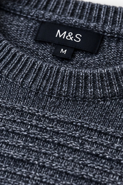 M&S Charcoal Textured Crew Neck Sweater | Medium