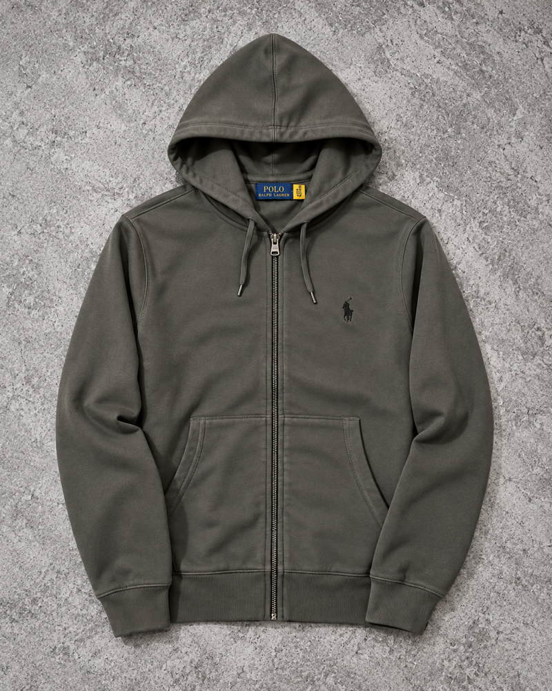 Polo grey zip-up hoodie full front