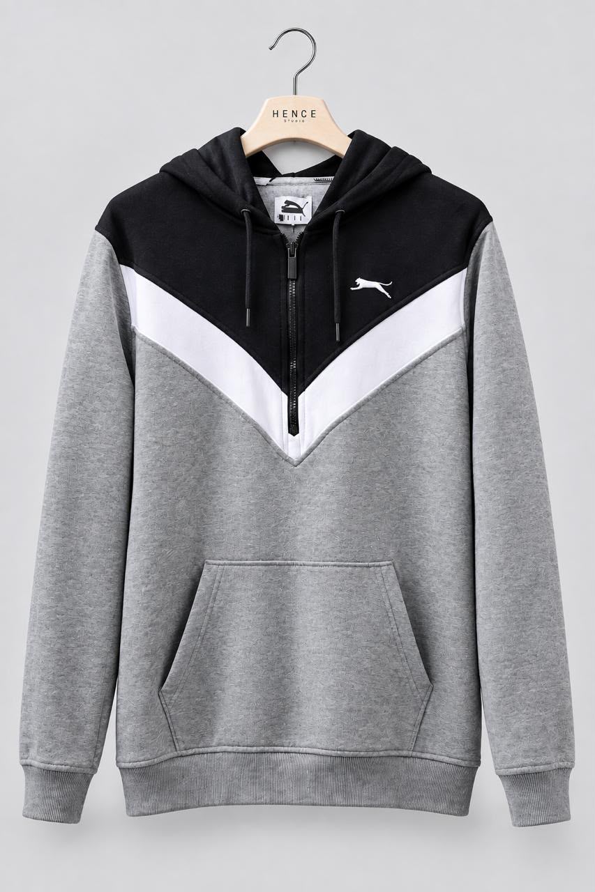 Slazenger Colorblock Quarter-Zip Hoodie (Grey/Black/White) - Large