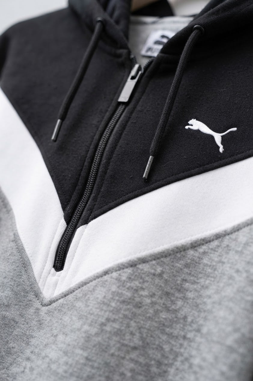 Slazenger Colorblock Quarter-Zip Hoodie (Grey/Black/White) - Large