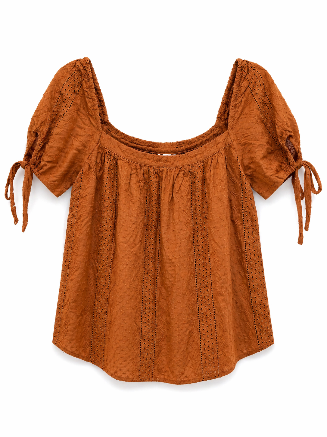 Rust Orange Off-Shoulder Eyelet Top