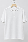 Zara White Quarter-Zip Knit Polo Shirt | Size Large