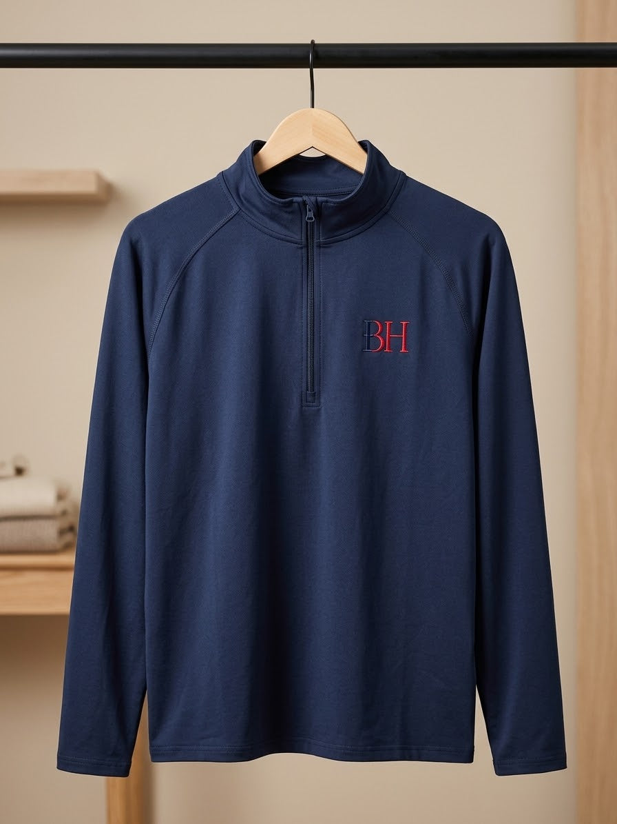 Classic Navy Blue Quarter-Zip Pullover – Size M