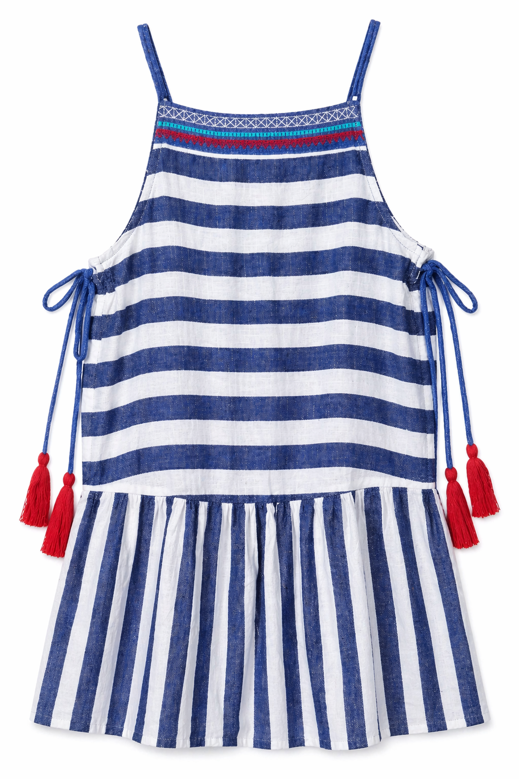 Girls Blue Stripe Tassel Dress