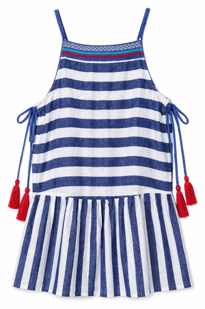 Girls Blue Stripe Tassel Dress