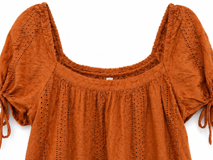 Rust Orange Off-Shoulder Eyelet Top