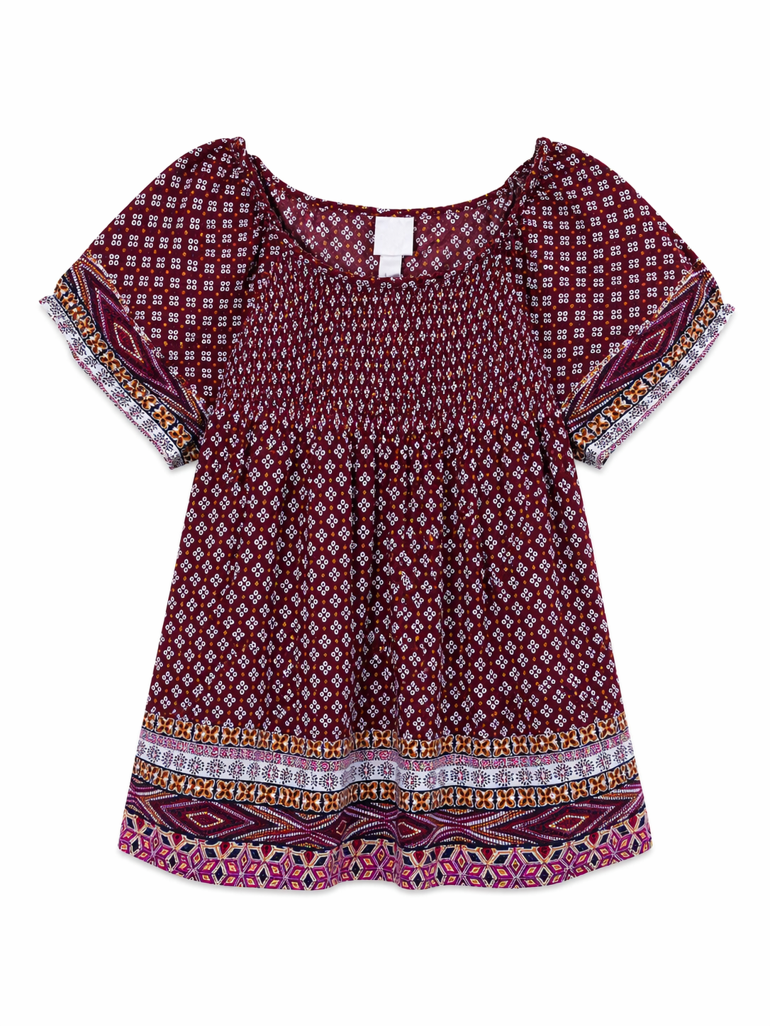 Girls Burgundy Smocked Top