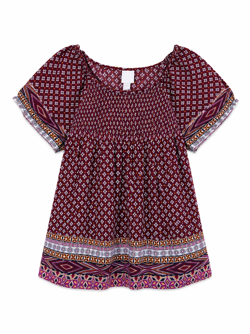 Girls Burgundy Smocked Top