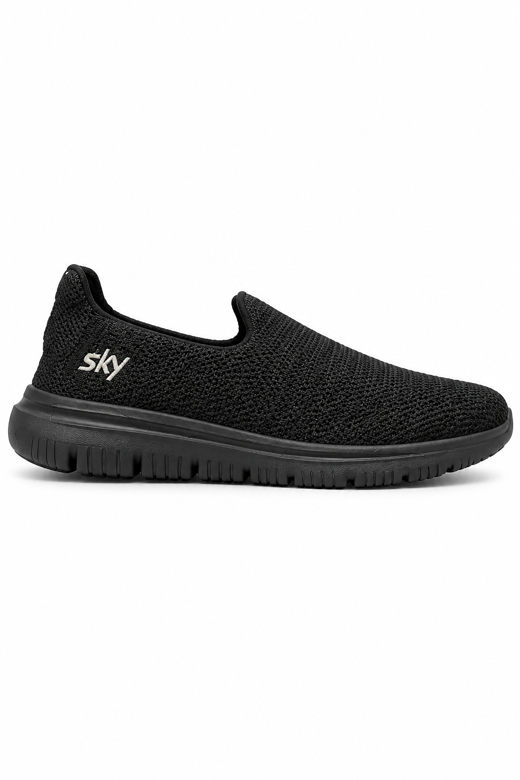 Sky Black Slip On Sneakers, UK 9