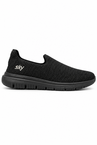 Sky Black Slip On Sneakers, UK 9