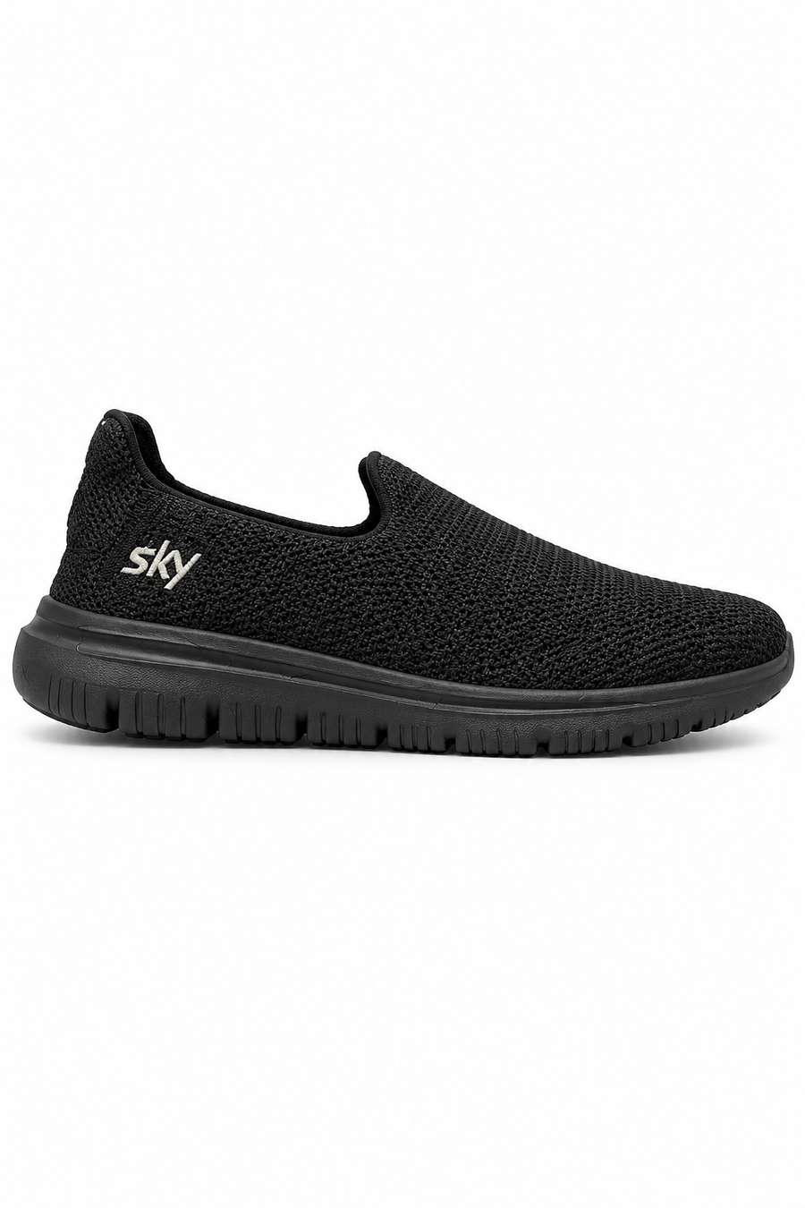 Sky Black Slip On Sneakers, UK 9