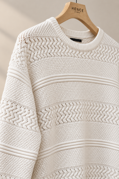 White Textured Sweater, Large