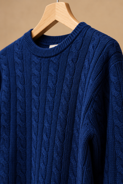 Navy Cable Knit Sweater, Medium