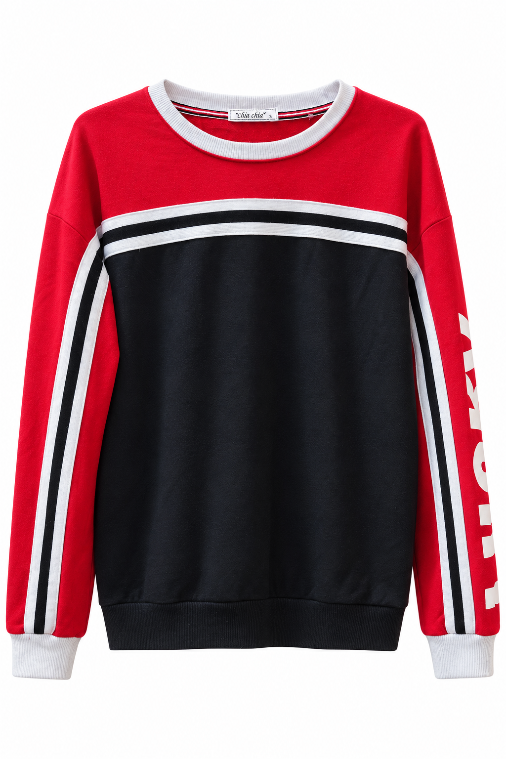 Chic Chic Red and Black Color Block Sweatshirt | S