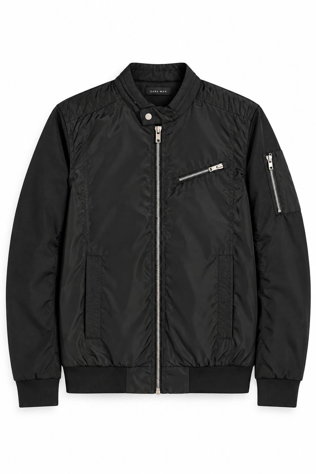 Zara Man Black Bomber Jacket, Medium
