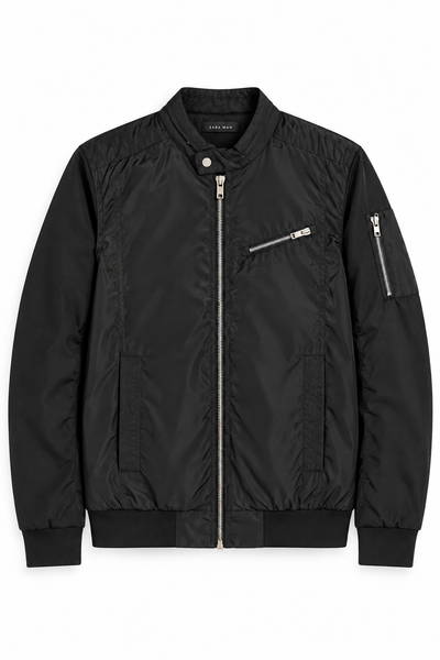 Zara Man Black Bomber Jacket, Medium