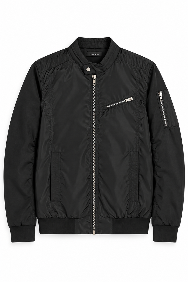 Zara Man Black Bomber Jacket, Medium