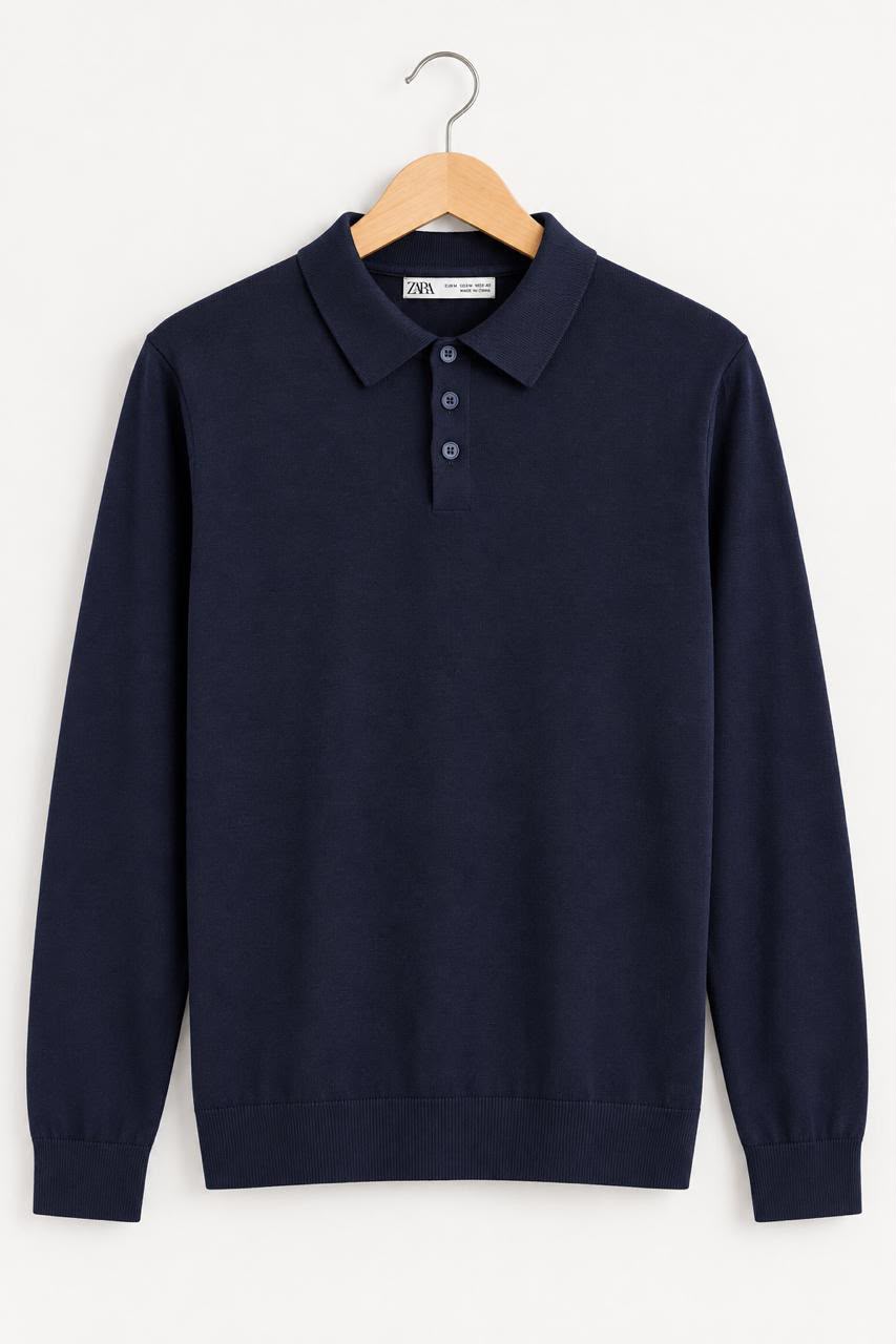 Zara Navy Polo Sweater, Medium